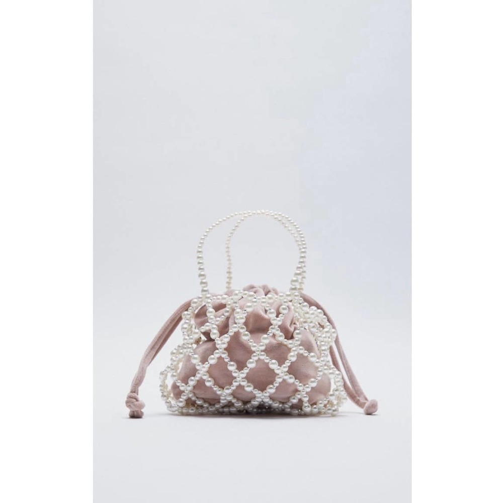NWT Zara Velvet Pearl Bucket Bag